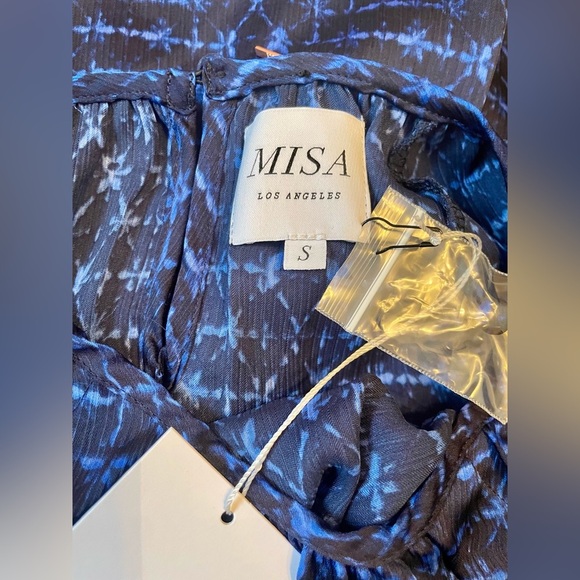 MISA Los Angeles Blue Victoire Shibori Dyed Puff Sleeve Top Blouse Size S Luxury - Picture 7 of 9